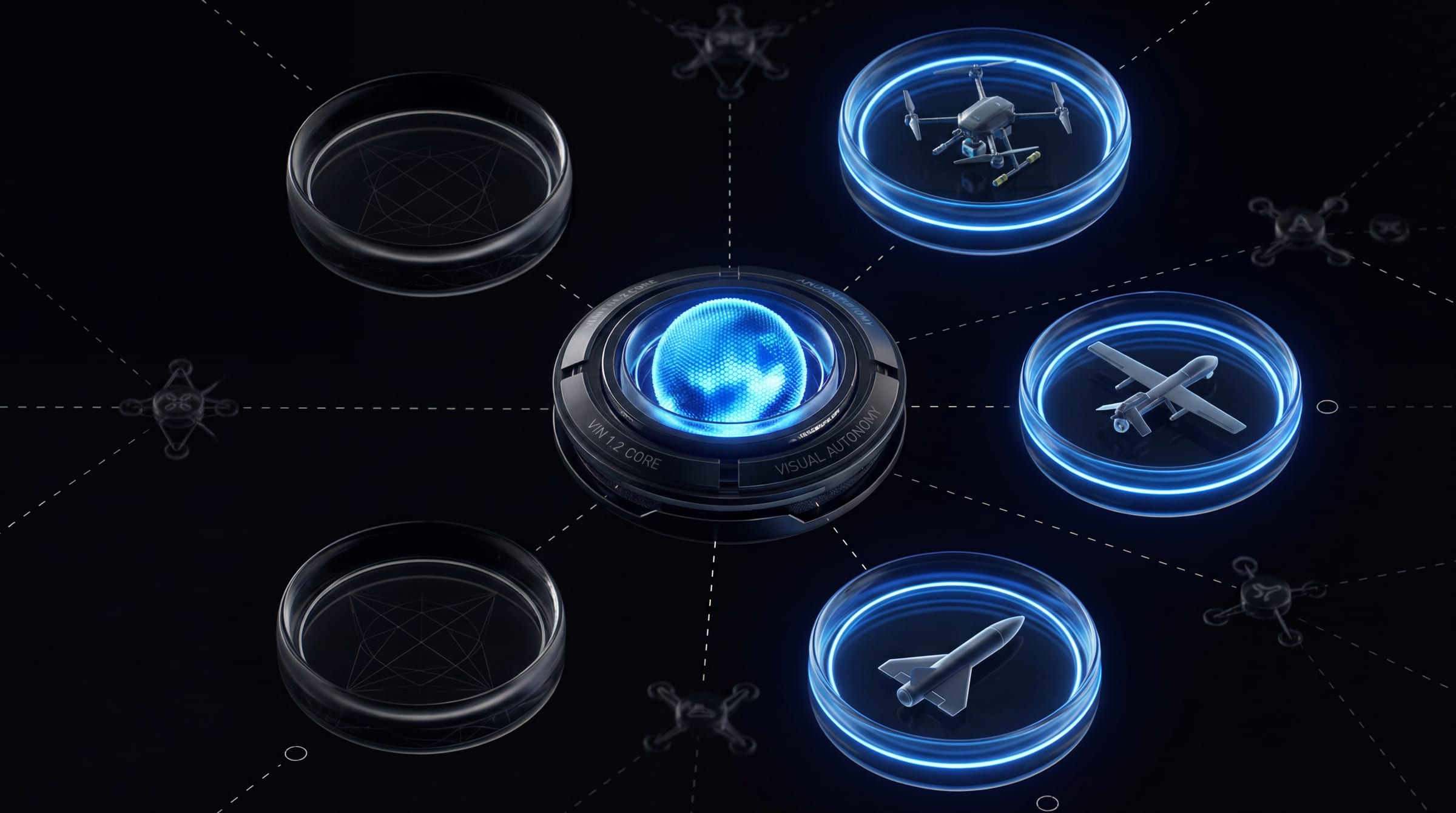 VIN CORE: central hub with Visual Autonomy, connected to multicopter, fixed-wing, and jet-class platforms.